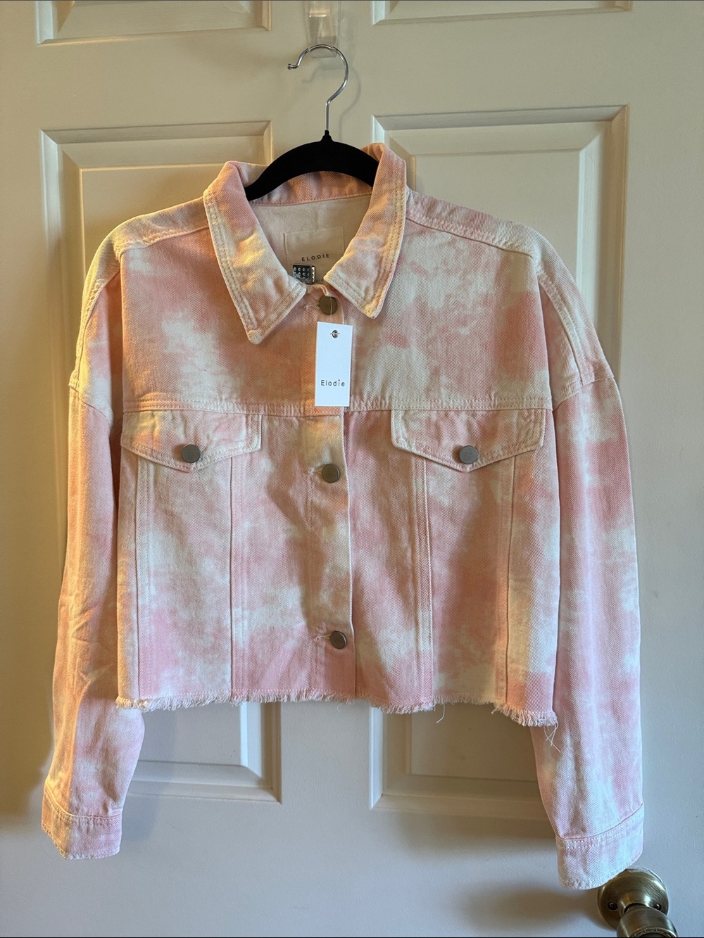 Elodie Pink & White Tie-Dye Cropped Denim Jacket